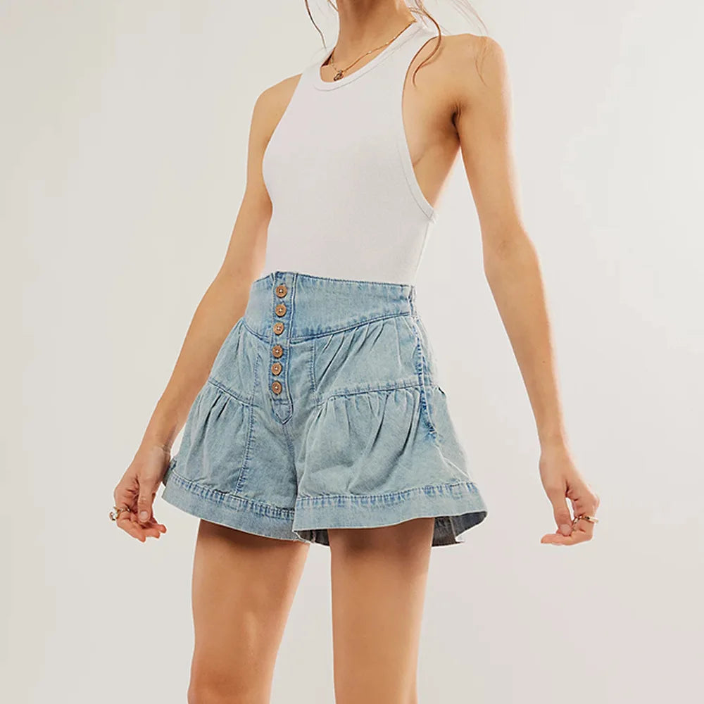Clara & Sophia | Navy High-Waist Tailored Cotton-Twill Shorts