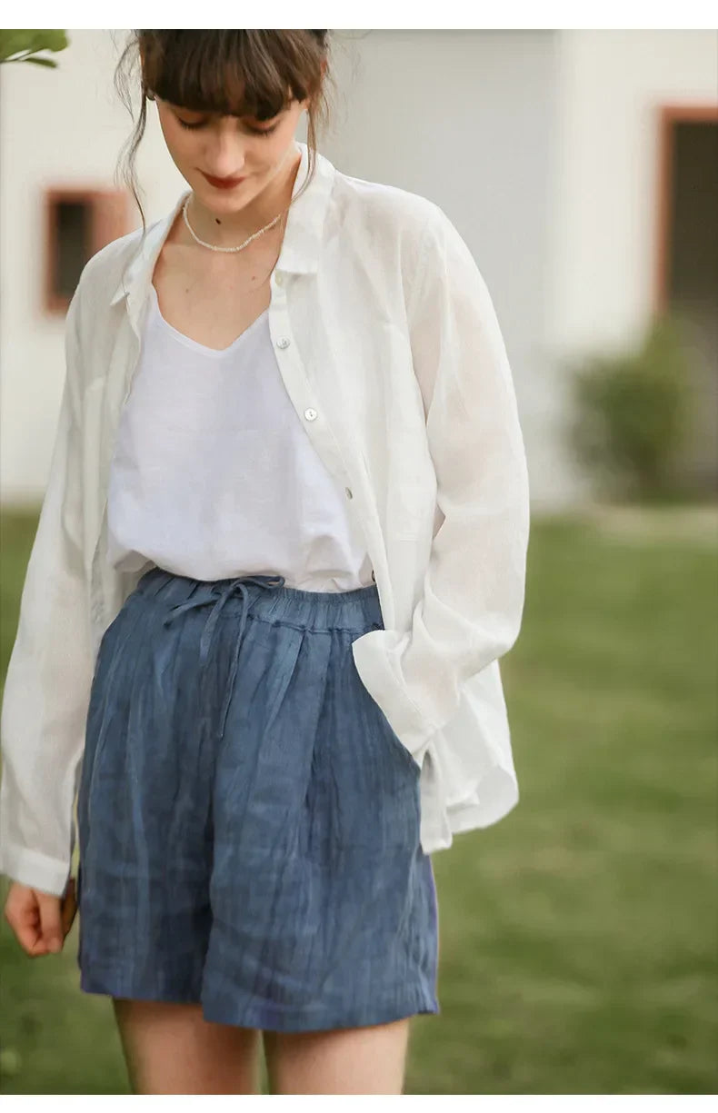 Clara & Sophia | Natural High-Waist Relaxed Fit Linen Shorts