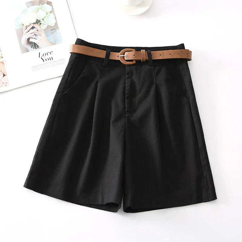 Clara & Sophia | Stone High-Waist Relaxed-Fit Cotton Bermuda Shorts