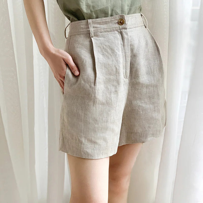 Clara & Sophia | Stone Tailored High-Waist Linen Shorts