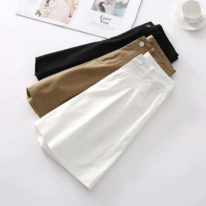 Clara & Sophia | Stone High-Waist Relaxed-Fit Cotton Bermuda Shorts