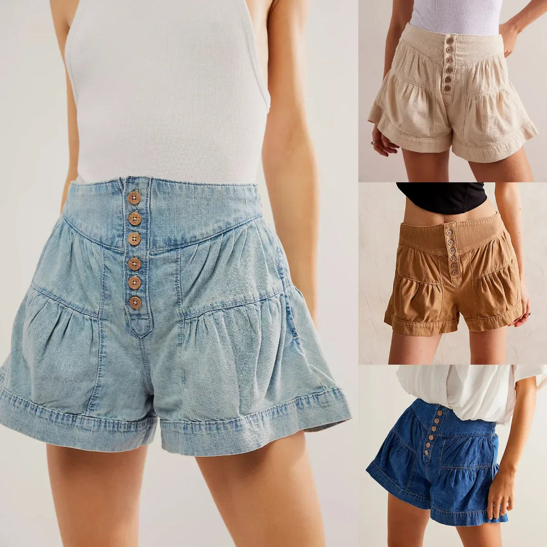 Clara & Sophia | Navy High-Waist Tailored Cotton-Twill Shorts