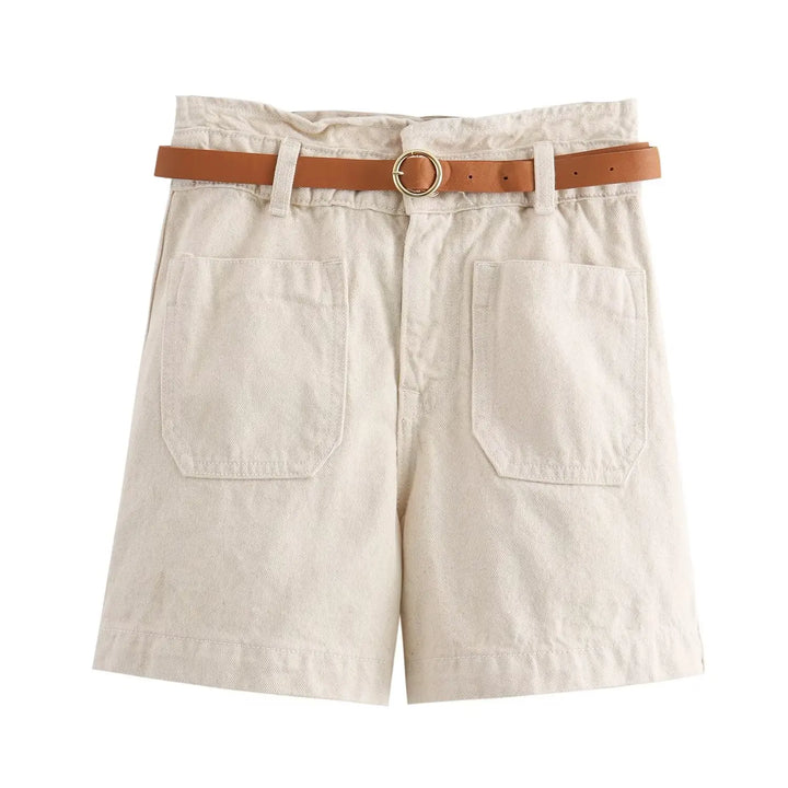 Clara & Sophia | Light Wash High-Waist Frayed-Hem Denim Shorts