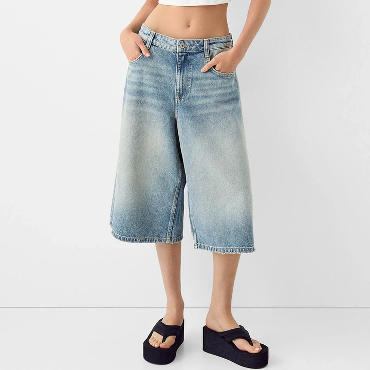 Clara & Sophia | High-Waist Relaxed-Fit Denim Bermuda Shorts
