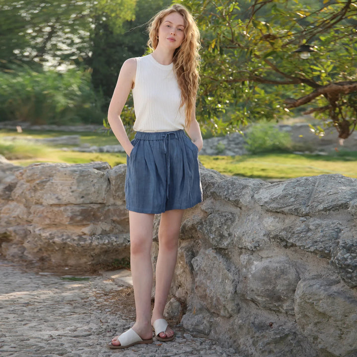 Clara & Sophia | Natural High-Waist Relaxed Fit Linen Shorts