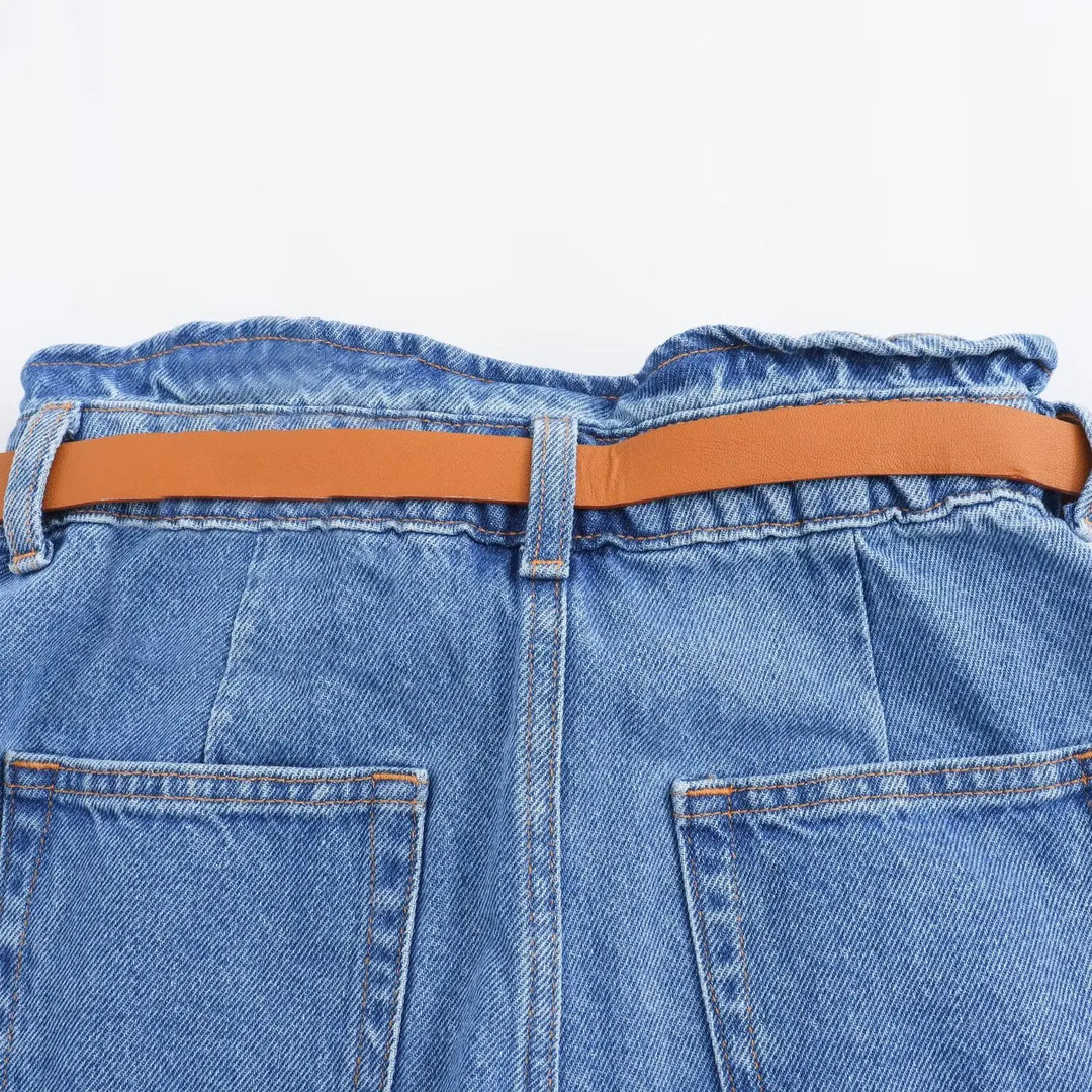 Clara & Sophia | Light Wash High-Waist Frayed-Hem Denim Shorts