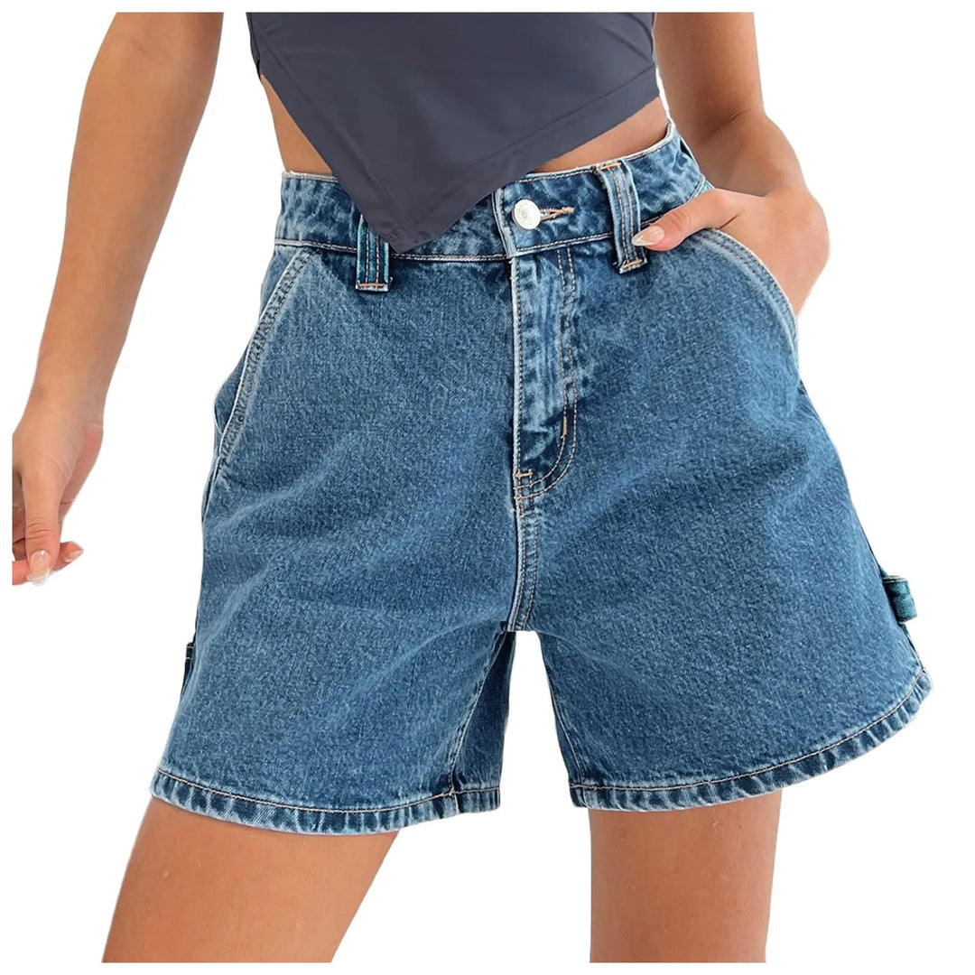 Clara & Sophia | Indigo High-Waist Cotton Denim Shorts