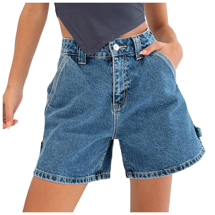 Clara & Sophia | Indigo High-Waist Cotton Denim Shorts