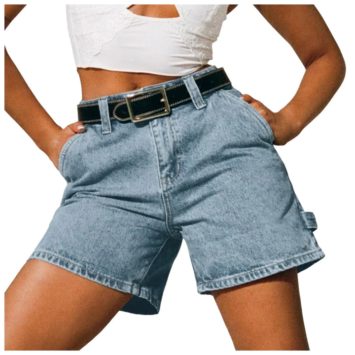 Clara & Sophia | Indigo High-Waist Cotton Denim Shorts