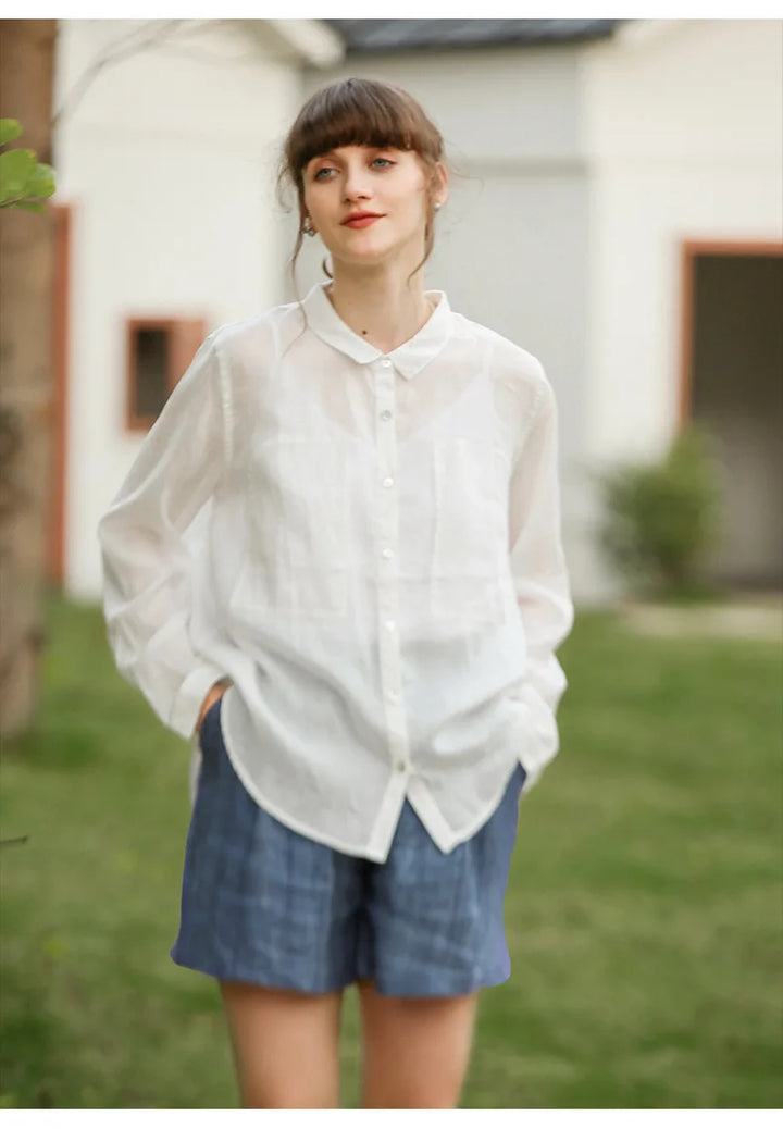 Clara & Sophia | Natural High-Waist Relaxed Fit Linen Shorts