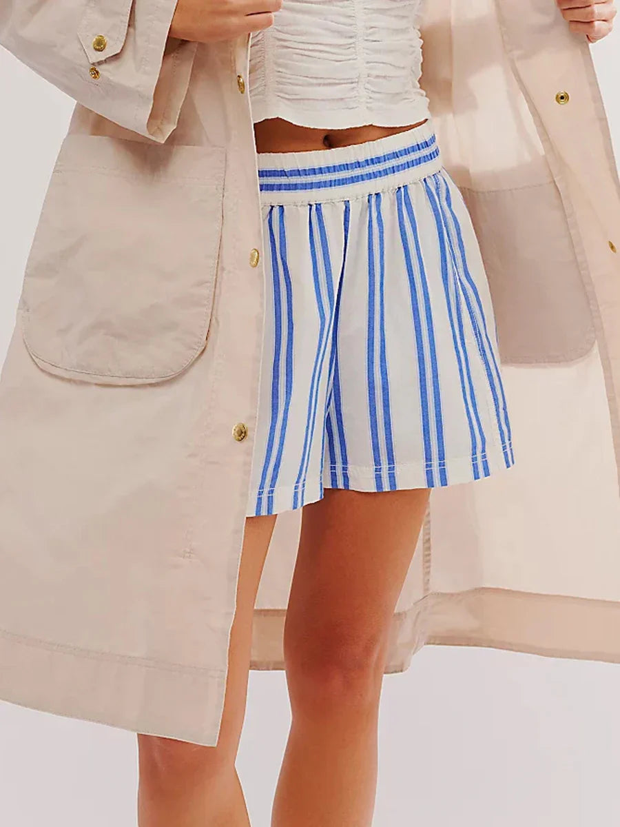 Clara & Sophia | Sand High-Waist Drawstring Linen Shorts