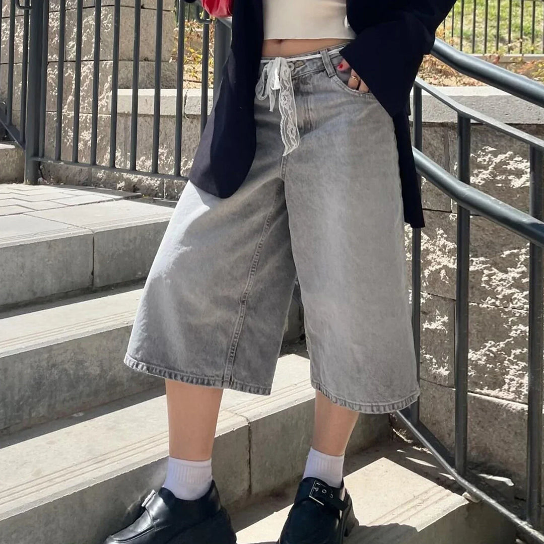 Clara & Sophia | High-Waist Relaxed-Fit Denim Bermuda Shorts
