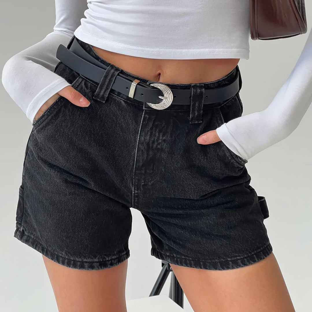 Clara & Sophia | Indigo High-Waist Cotton Denim Shorts