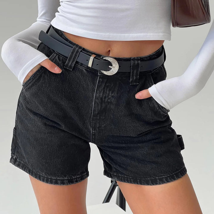 Clara & Sophia | Indigo High-Waist Cotton Denim Shorts