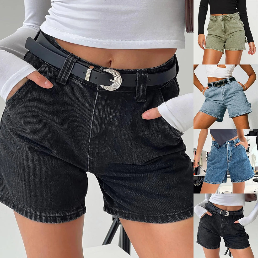Clara & Sophia | Indigo High-Waist Cotton Denim Shorts