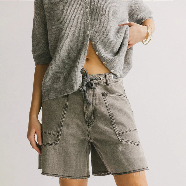 Morgan & Brooke | Light Blue High-Waist Frayed Hem Cotton Denim Shorts