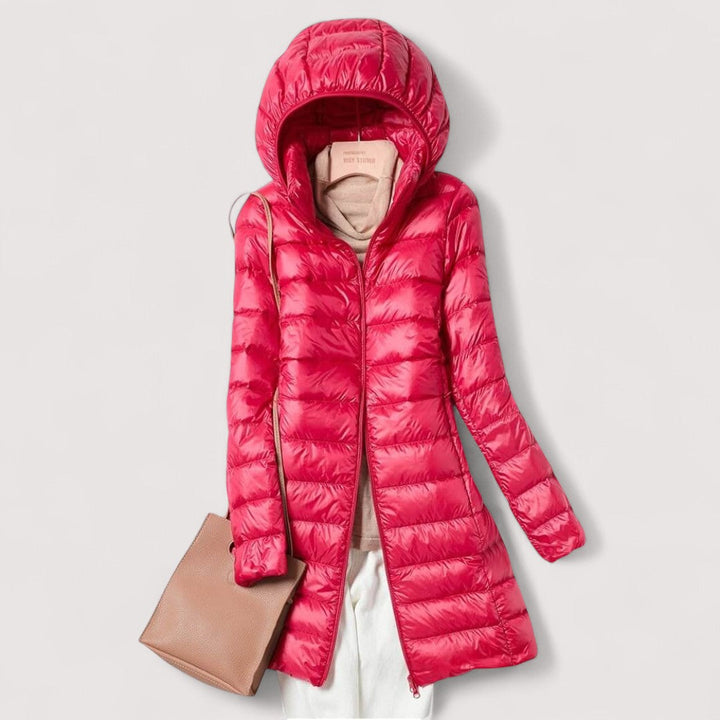 Effortless Quilted Puffer Jacket for Women with Hooded Long Sleeve Zip Front Longline Casual Style