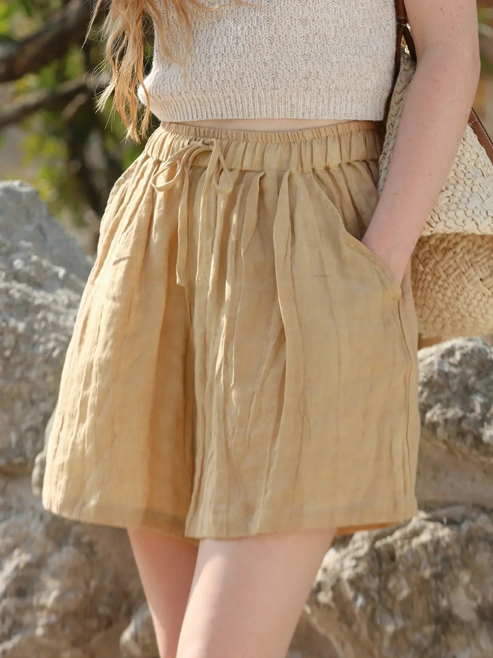 Clara & Sophia | Natural High-Waist Relaxed Fit Linen Shorts