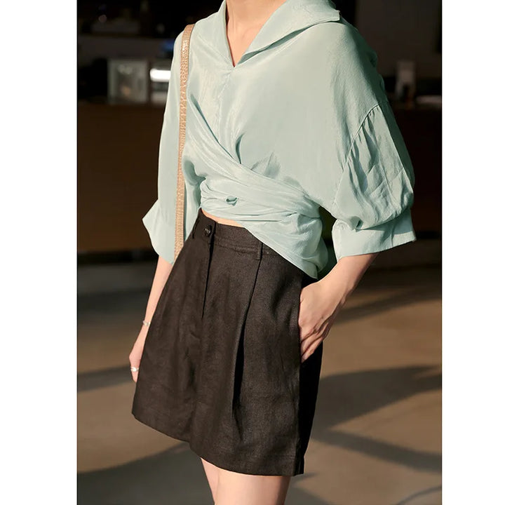 Clara & Sophia | Stone Tailored High-Waist Linen Shorts