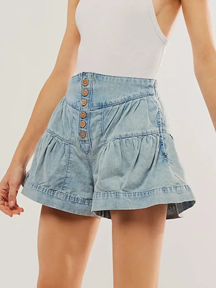 Clara & Sophia | Navy High-Waist Tailored Cotton-Twill Shorts