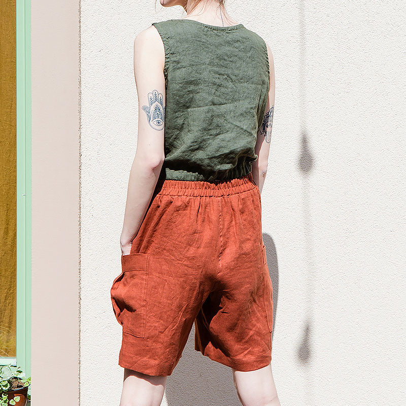 Clara & Sophia | Relaxed-Fit Cargo Linen Shorts
