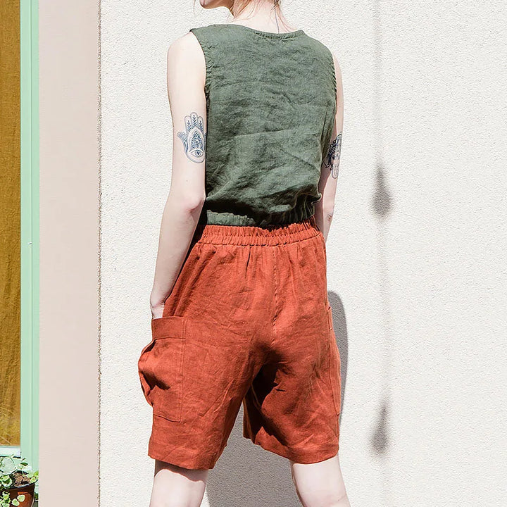 Clara & Sophia | Relaxed-Fit Cargo Linen Shorts