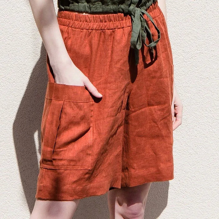 Clara & Sophia | Relaxed-Fit Cargo Linen Shorts