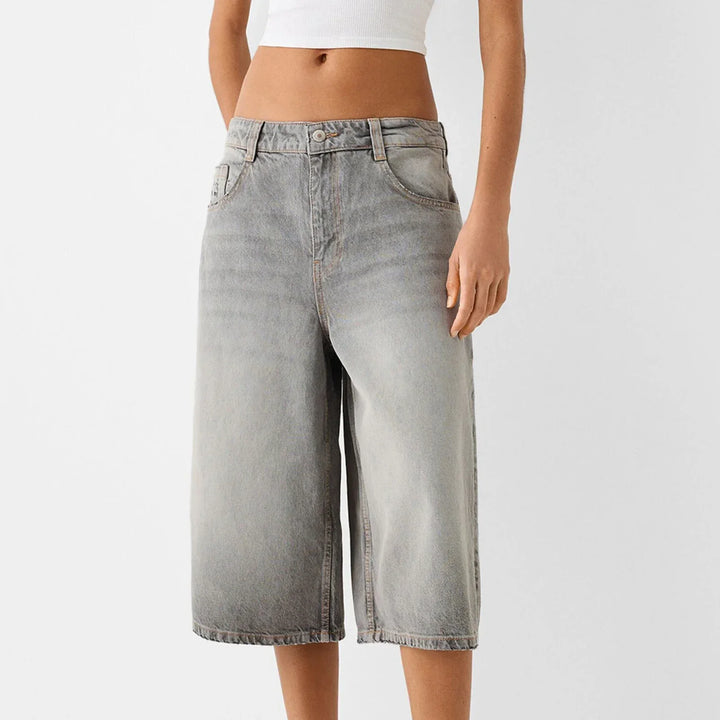 Clara & Sophia | High-Waist Relaxed-Fit Denim Bermuda Shorts