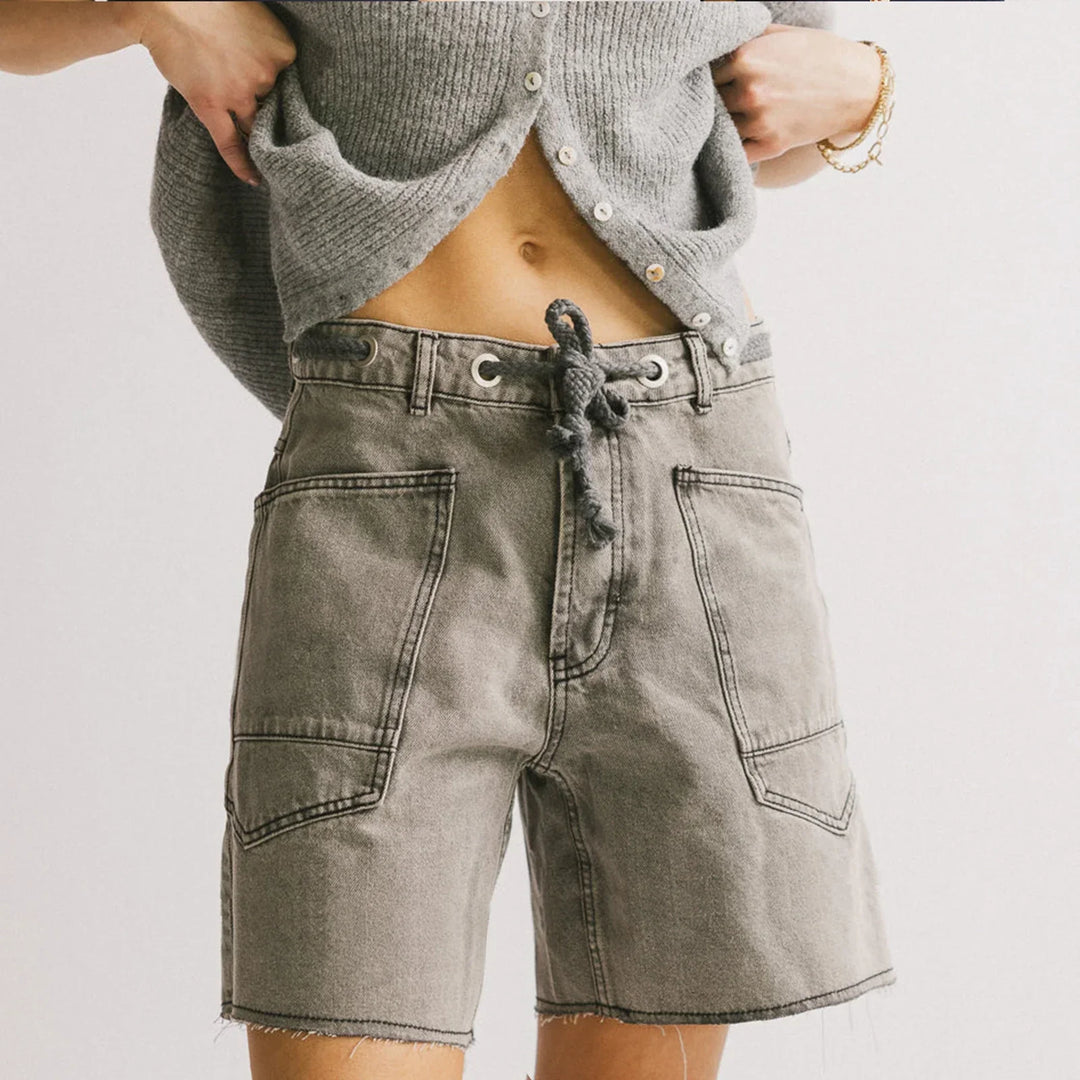 Morgan & Brooke | Light Blue High-Waist Frayed Hem Cotton Denim Shorts