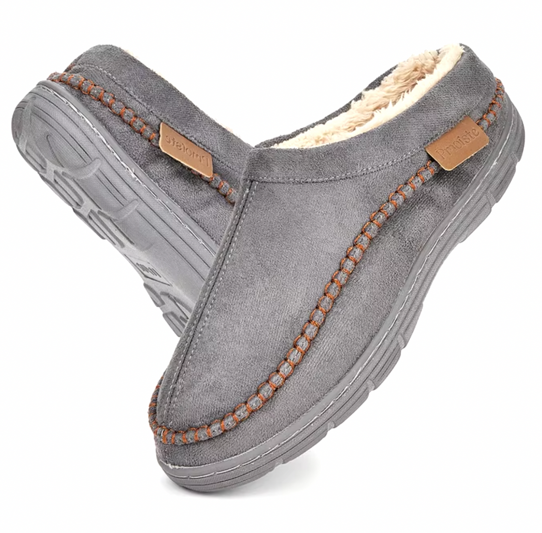 Men's Indoor Memory Foam Slippers with Warm Lining and Non-Slip Sole
