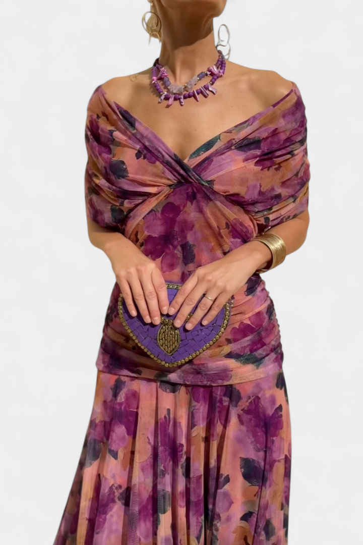Evelyn - Long Floral V Neck Dress