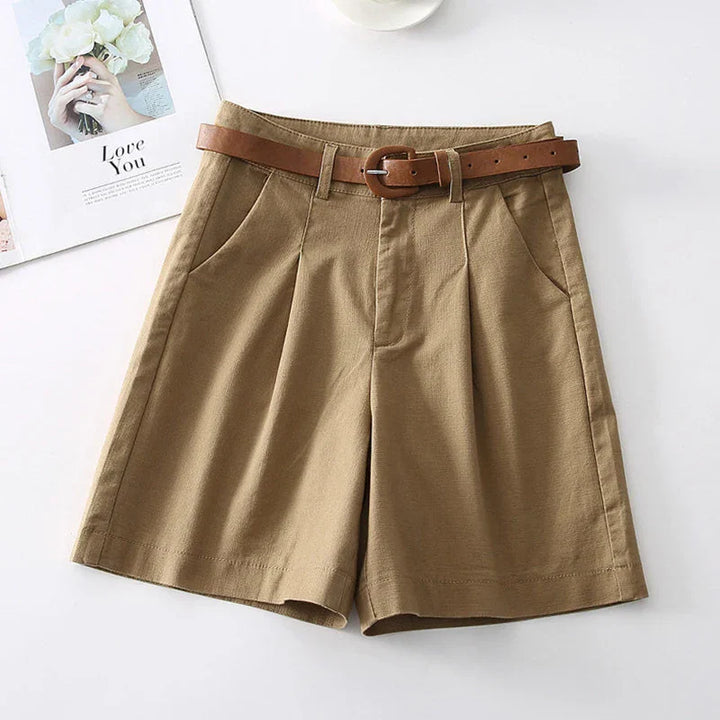 Clara & Sophia | Stone High-Waist Relaxed-Fit Cotton Bermuda Shorts