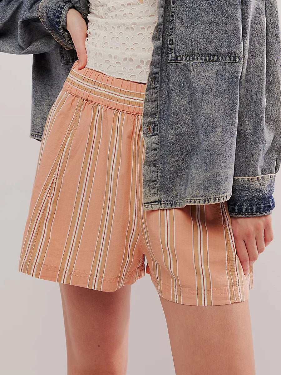 Clara & Sophia | Sand High-Waist Drawstring Linen Shorts