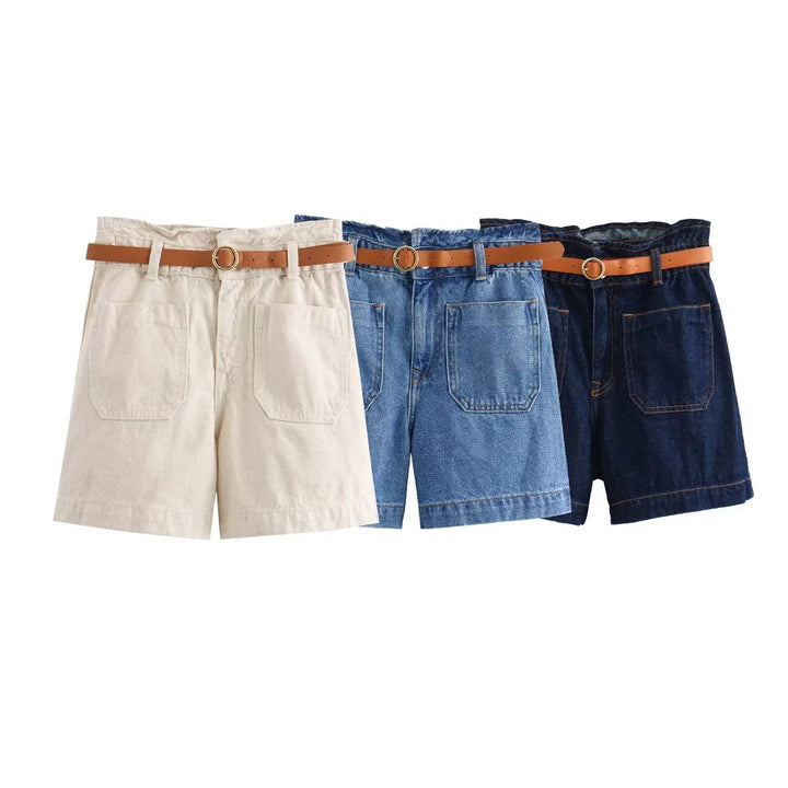 Clara & Sophia | Light Wash High-Waist Frayed-Hem Denim Shorts