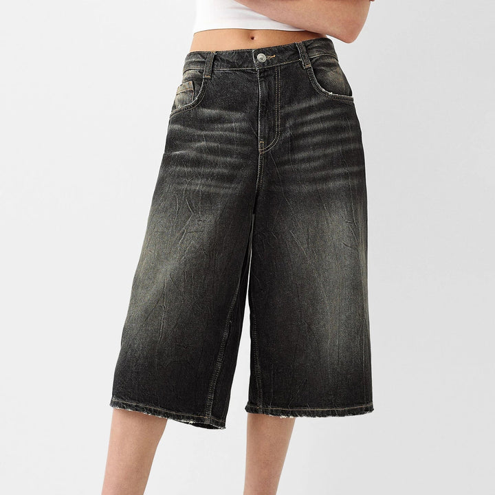 Clara & Sophia | High-Waist Relaxed-Fit Denim Bermuda Shorts