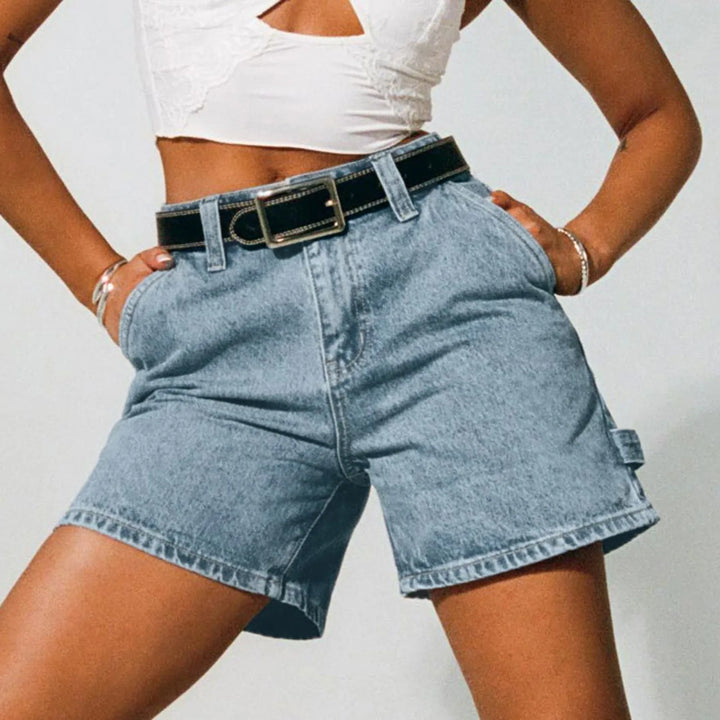 Clara & Sophia | Indigo High-Waist Cotton Denim Shorts