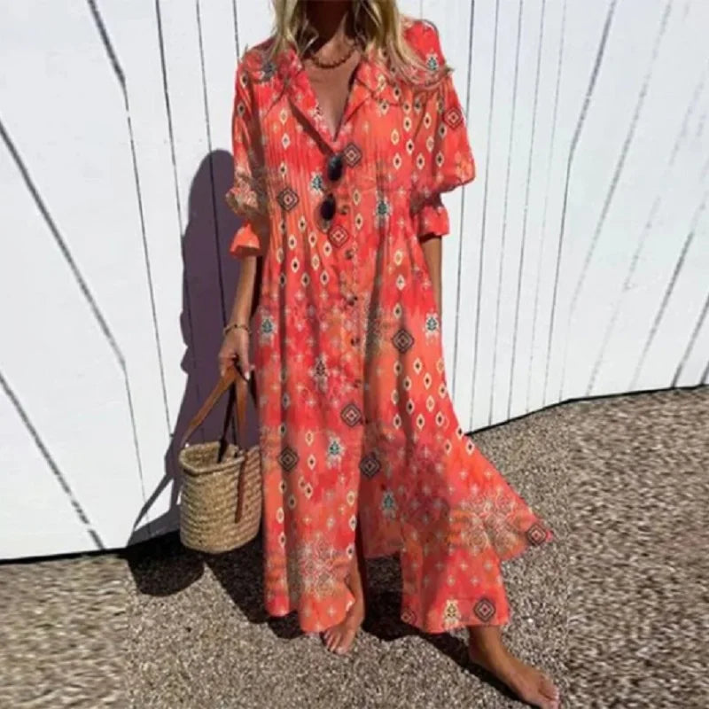 ISLA – COASTAL BREEZE BUTTON MAXI DRESS