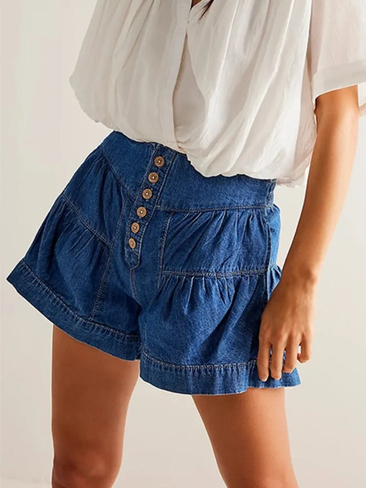 Clara & Sophia | Navy High-Waist Tailored Cotton-Twill Shorts
