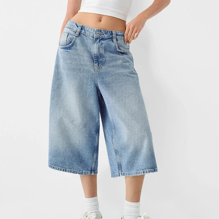 Clara & Sophia | High-Waist Relaxed-Fit Denim Bermuda Shorts