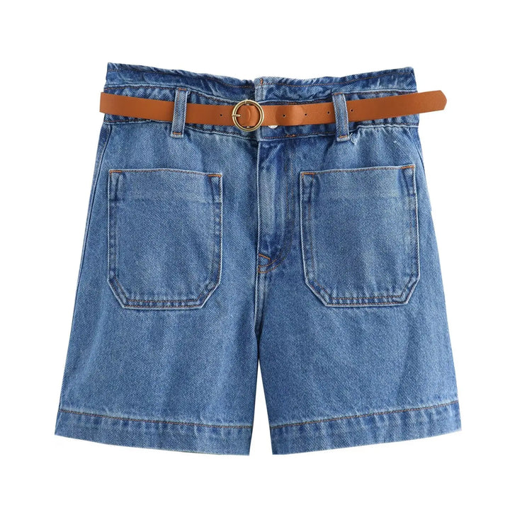 Clara & Sophia | Light Wash High-Waist Frayed-Hem Denim Shorts