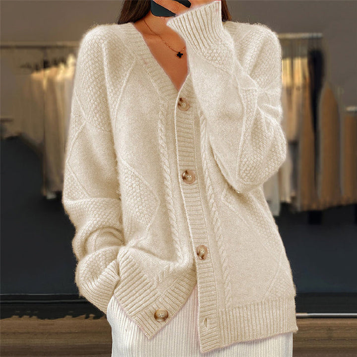 Comfortable Cable Knit Cardigan for Women with V Neck Long Sleeve Button Front Oversized Relaxed Style