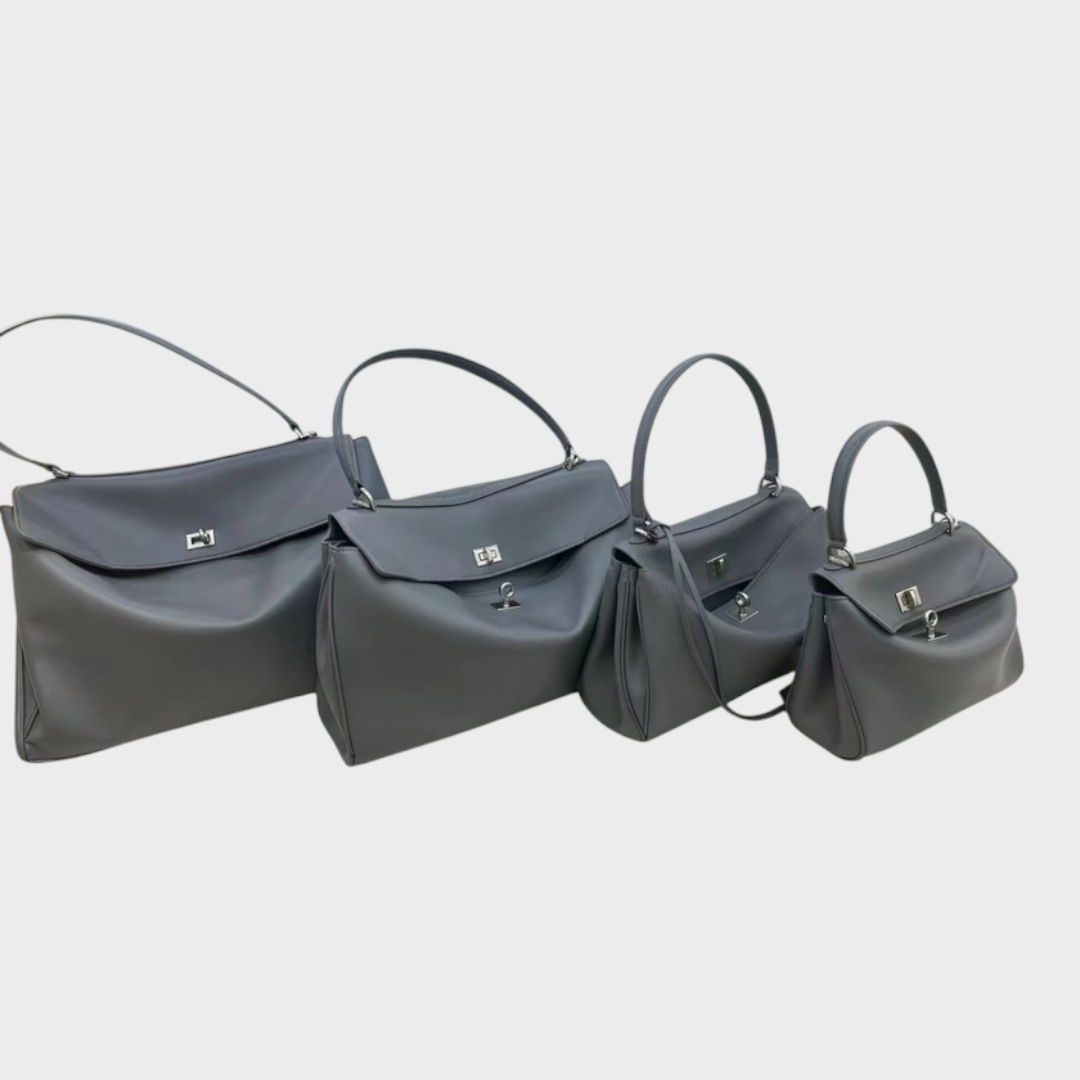 Curved Leather Handbag with Adjustable Shoulder Strap