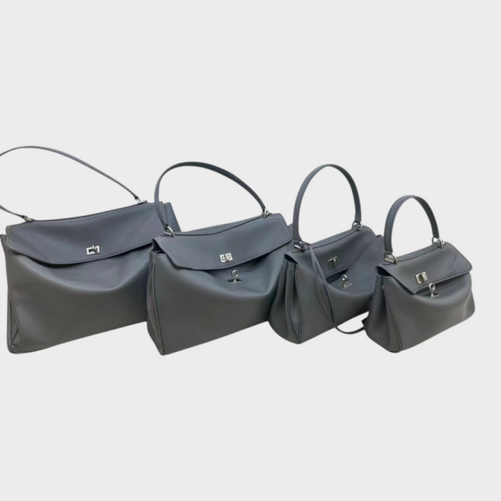 Curved Leather Handbag with Adjustable Shoulder Strap