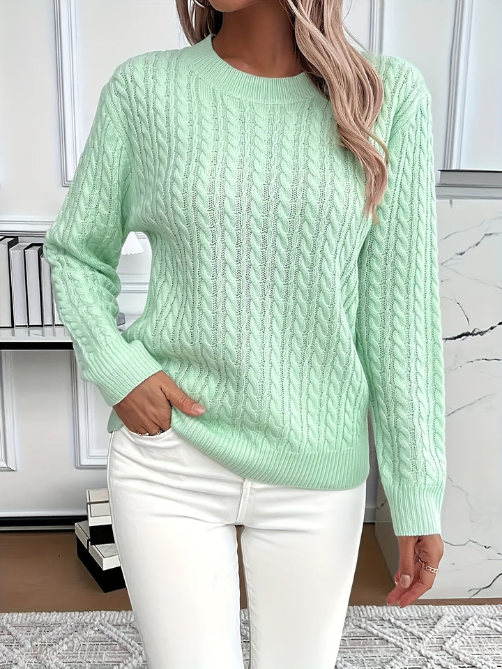 Comfortable Cable Knit Sweater for Women with Crew Neck Long Sleeve Relaxed Oversized Style