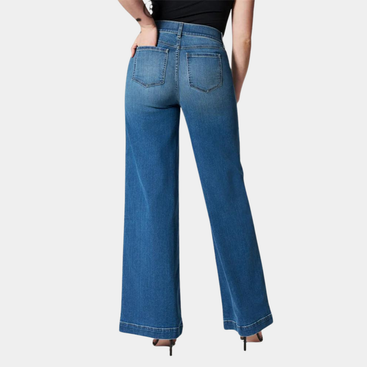 Effortless Wide Leg Jeans for Women with High Waist Button Fly Seam Detail Relaxed Style