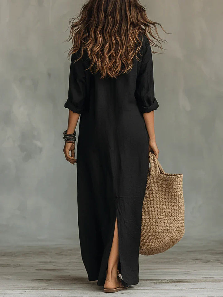 Collared Button-Front Maxi Dress
