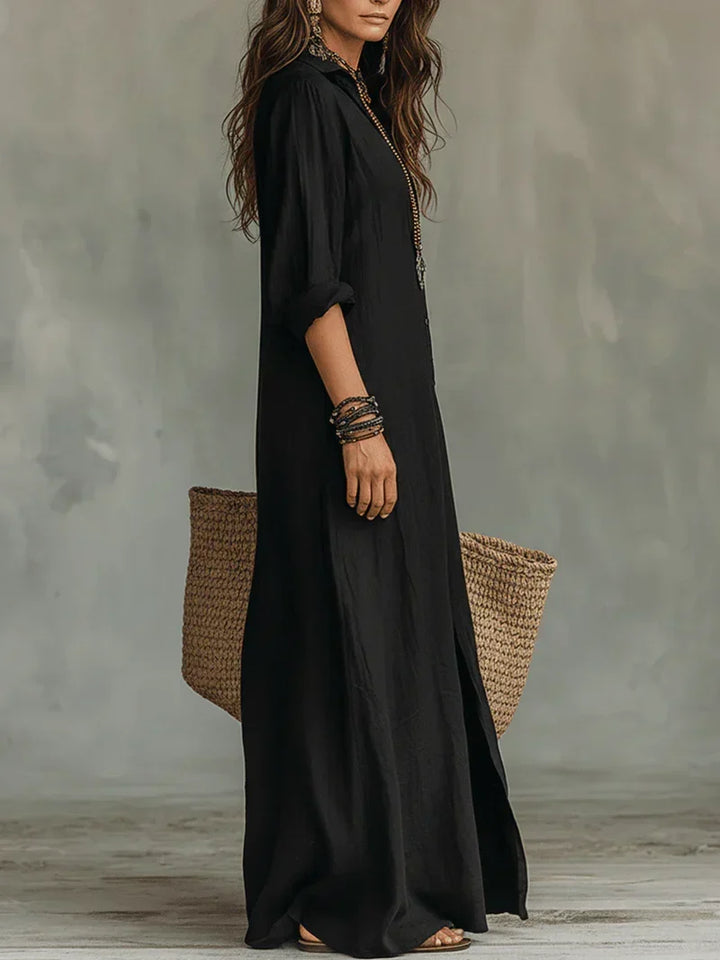 Collared Button-Front Maxi Dress
