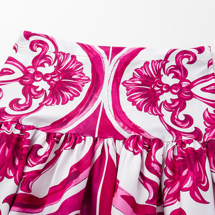 Ruffle Classic Majolica Series Pattern Print Bikini Swimsuit and Skirt or Shorts