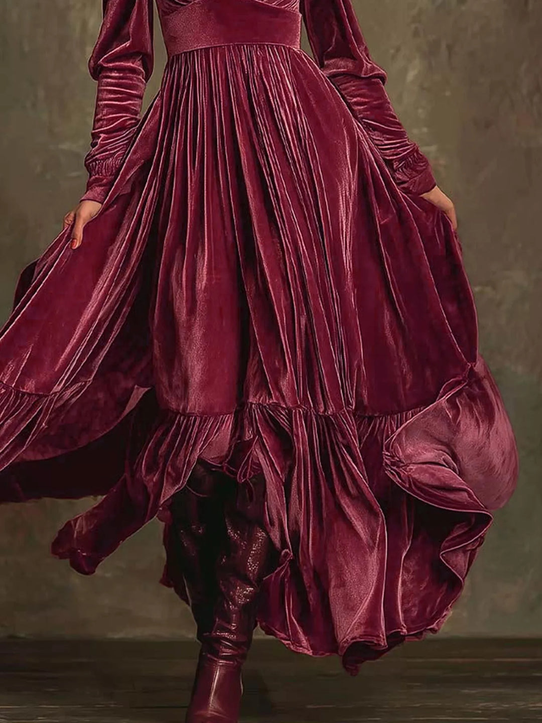 Ruffled Hem Long Sleeve Dress