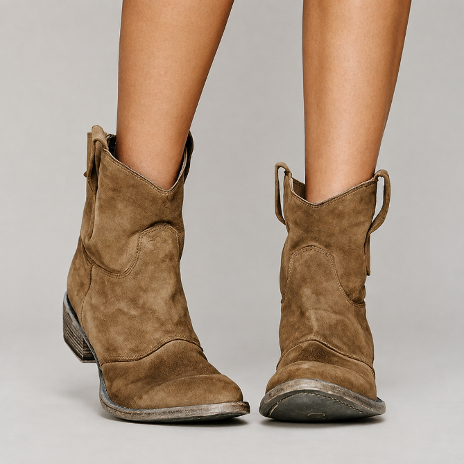 Charlotte Suede Western Ankle Boots